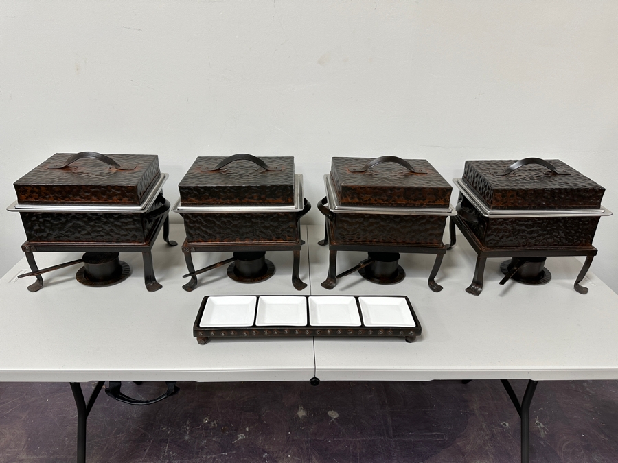Just Added - (4) Jan Barboglio Forged Iron Rectangular Chafers 8qt And Serving Tray Retails $2,000+ [Photo 3]