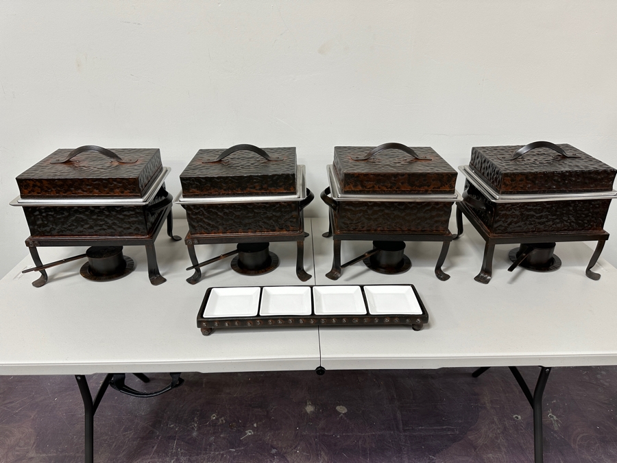 Just Added - (4) Jan Barboglio Forged Iron Rectangular Chafers 8qt And Serving Tray Retails $2,000+ [Photo 2]
