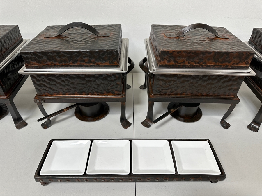 Just Added - (4) Jan Barboglio Forged Iron Rectangular Chafers 8qt And Serving Tray Retails $2,000+ [Photo 4]