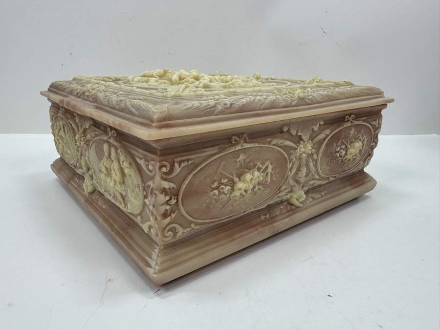 Just Added - Vintage Genuine Incolay Stone Jewelry Box 9.5 X 9 X 4 [Photo 10]