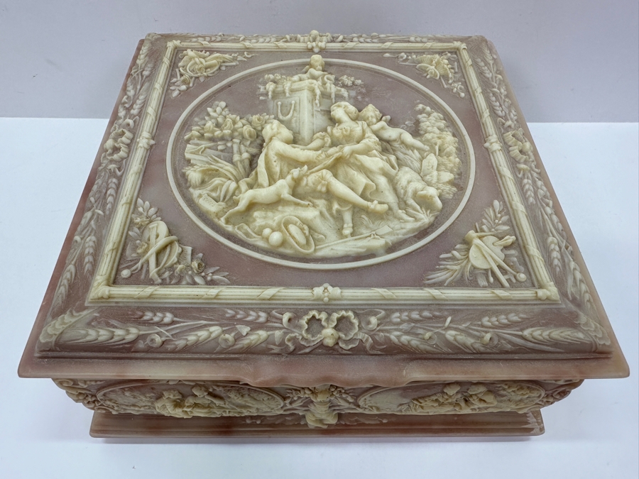 Just Added - Vintage Genuine Incolay Stone Jewelry Box 9.5 X 9 X 4 [Photo 3]