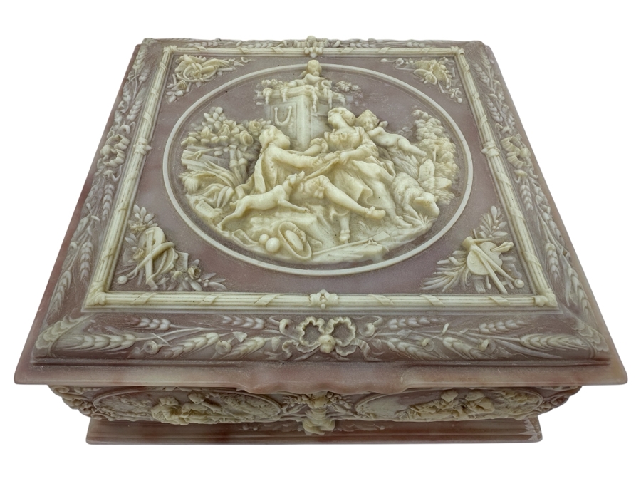 Just Added - Vintage Genuine Incolay Stone Jewelry Box 9.5 X 9 X 4