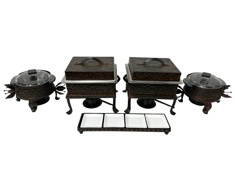 Just Added - (4) Jan Barboglio Forged Iron Chafers And Serving Tray Retails $2,000+