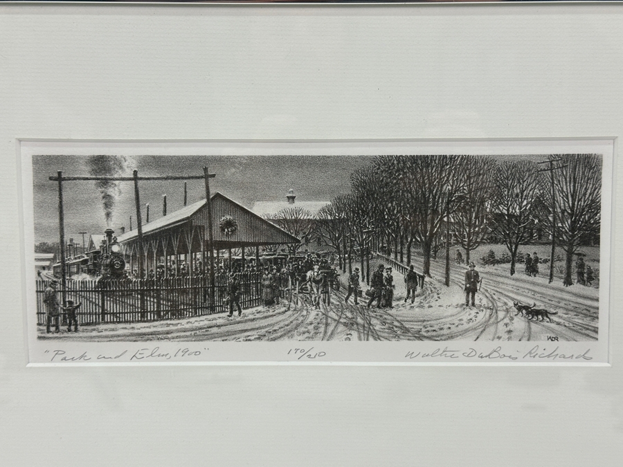 Just Added - Walter DuBois Richards (1907-2006, American) Artist Signed Limited Edition Print Titled “Park And Elm, 1900” 11 X 4 Framed 16 X 10