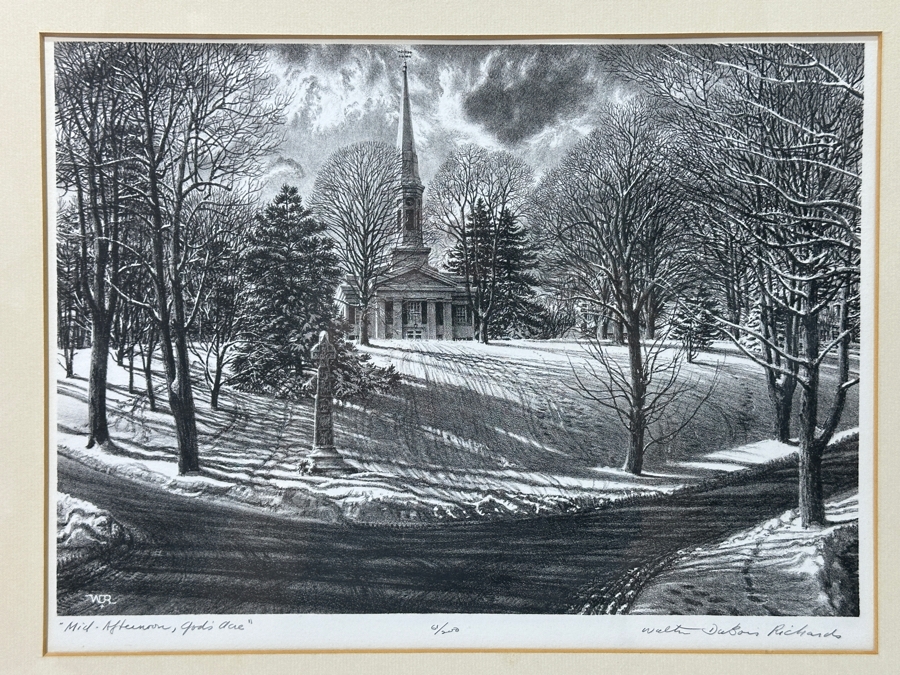 Just Added - Walter DuBois Richards (1907-2006, American) Artist Signed Limited Edition Print Titled “Mid-Afternoon, God’s Acre” 14 X 10 Framed 20 X 16.5