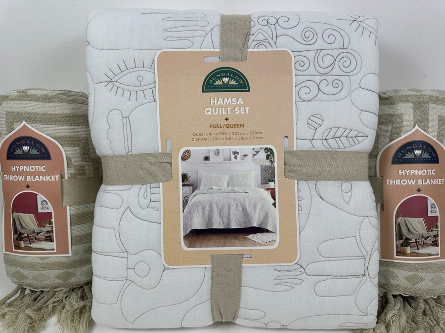 Just Added - New Jungalow By Justina Blankeney Hamsa Quilt Set With Quilt & (2) Shams Full/Queen Plus (2) Jungalow Hypnotic Throw Blankets  [Photo 2]