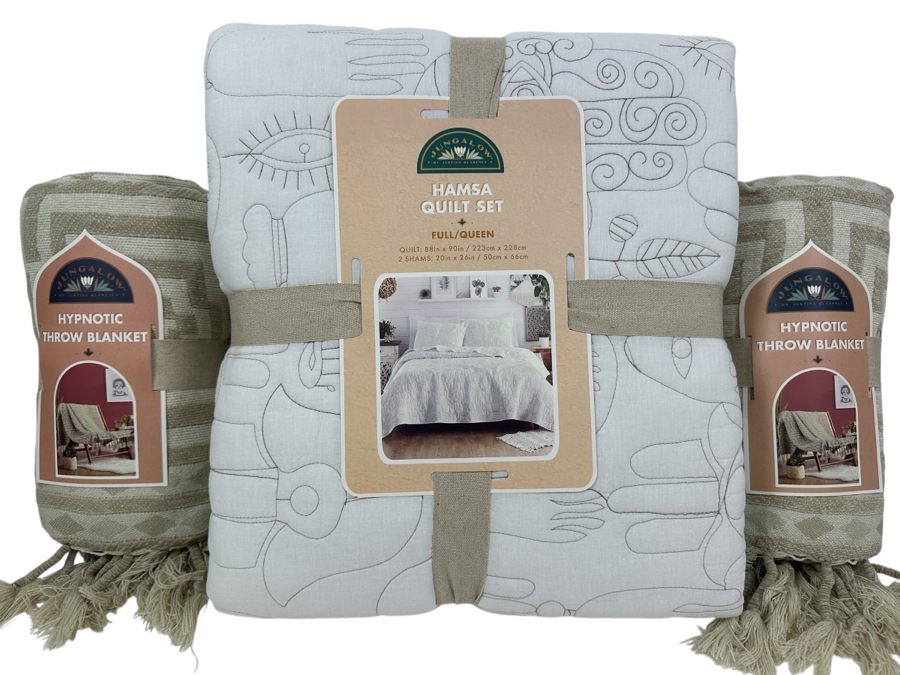 Just Added - New Jungalow By Justina Blankeney Hamsa Quilt Set With Quilt & (2) Shams Full/Queen Plus (2) Jungalow Hypnotic Throw Blankets  [Photo 1]