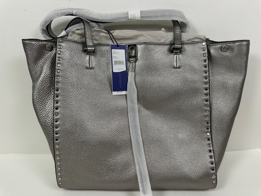 Just Added - New Rebecca Minkoff Leather Darren Tote In Platinum Retails $345  [Photo 2]