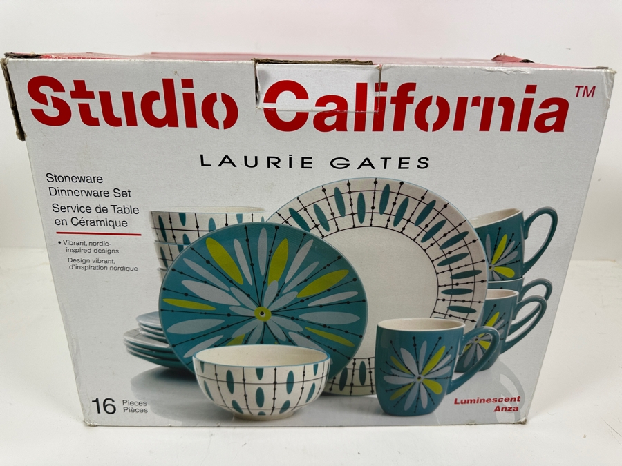 Just Added - New Studio California Laurie Gates 16 Piece Stoneware Dinnerware Set Luminescent Anza [Photo 2]