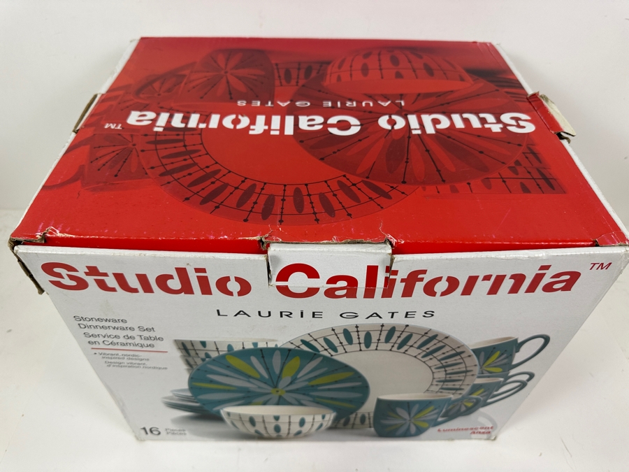 Just Added - New Studio California Laurie Gates 16 Piece Stoneware Dinnerware Set Luminescent Anza [Photo 3]