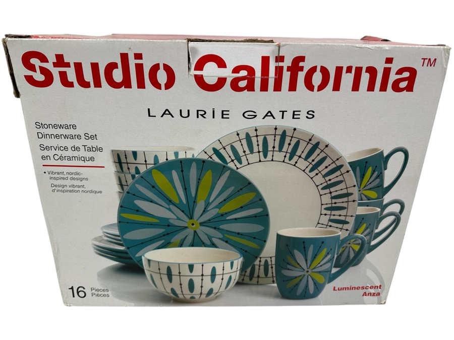 Just Added - New Studio California Laurie Gates 16 Piece Stoneware Dinnerware Set Luminescent Anza [Photo 1]