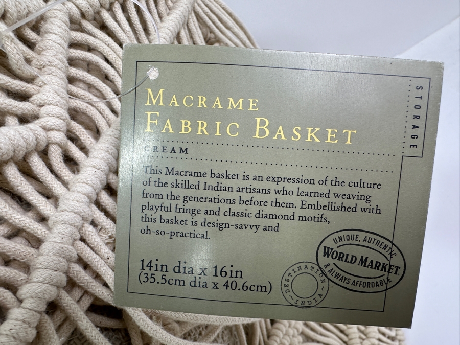 Just Added - New Macrame Fabric Basket In Cream 14 X 16 [Photo 5]