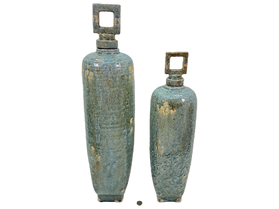 Just Added - Pair Of Glazed Ceramic Decorative Objects 28H [Photo 1]