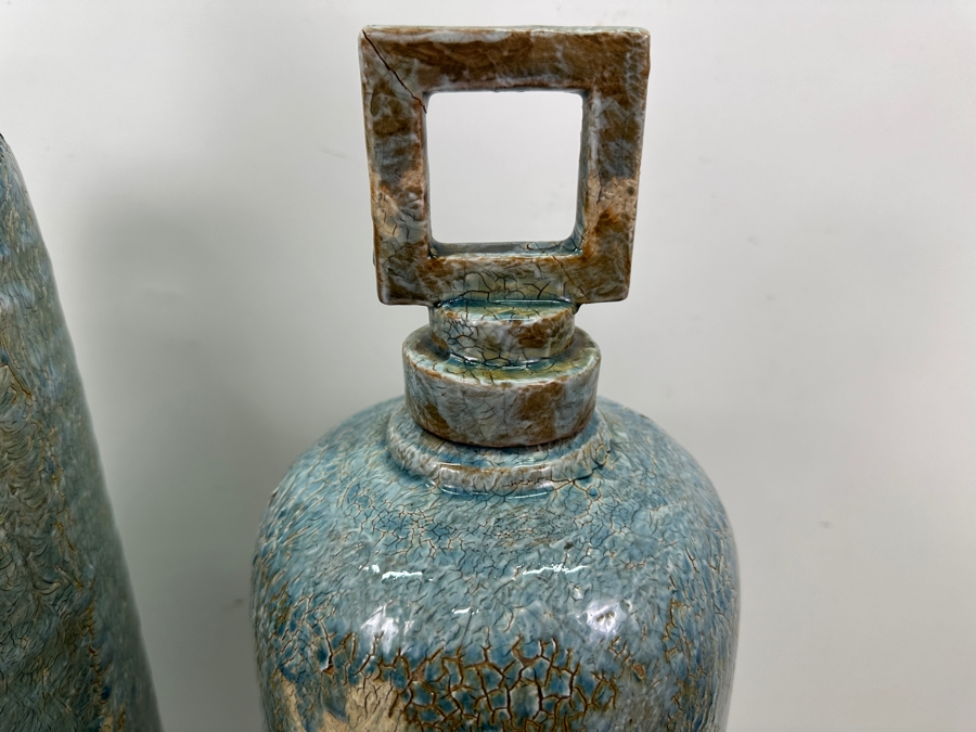 Just Added - Pair Of Glazed Ceramic Decorative Objects 28H [Photo 4]