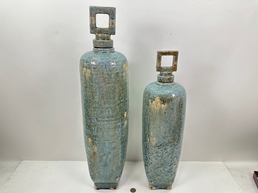 Just Added - Pair Of Glazed Ceramic Decorative Objects 28H [Photo 2]