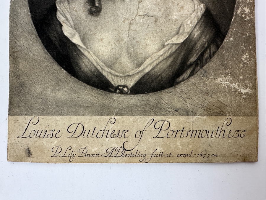 Just Added - Antique 1677 Mezzotint Portrait Print Of Louise-Renee De Keroualle, Duchess of Portsmouth; After Sir Peter Lely - Print Made By Abraham Blooteling 5.5 X 7.5 [Photo 7]