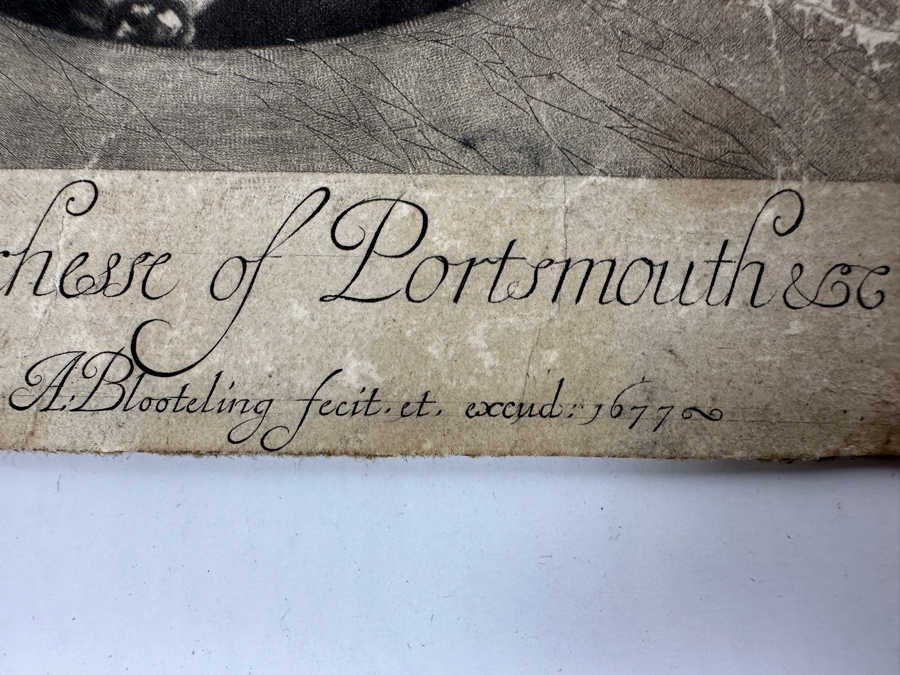 Just Added - Antique 1677 Mezzotint Portrait Print Of Louise-Renee De Keroualle, Duchess of Portsmouth; After Sir Peter Lely - Print Made By Abraham Blooteling 5.5 X 7.5 [Photo 11]