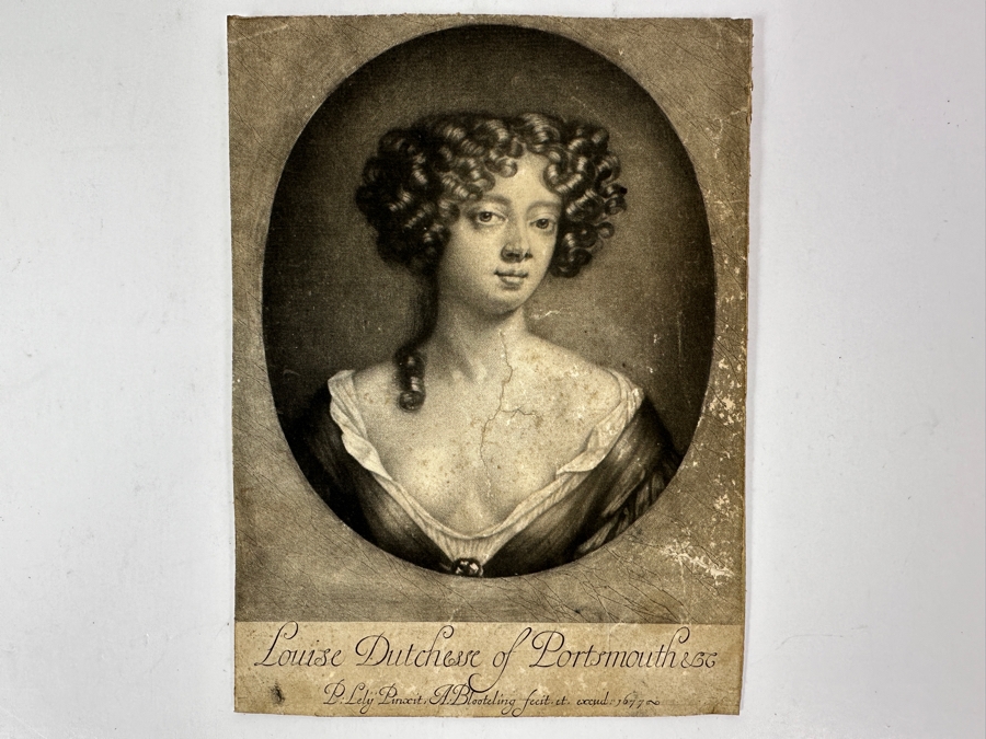Just Added - Antique 1677 Mezzotint Portrait Print Of Louise-Renee De Keroualle, Duchess of Portsmouth; After Sir Peter Lely - Print Made By Abraham Blooteling 5.5 X 7.5 [Photo 2]