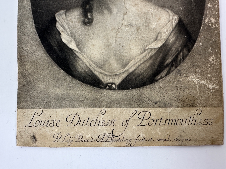 Just Added - Antique 1677 Mezzotint Portrait Print Of Louise-Renee De Keroualle, Duchess of Portsmouth; After Sir Peter Lely - Print Made By Abraham Blooteling 5.5 X 7.5 [Photo 9]
