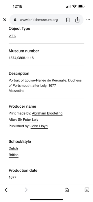 Just Added - Antique 1677 Mezzotint Portrait Print Of Louise-Renee De Keroualle, Duchess of Portsmouth; After Sir Peter Lely - Print Made By Abraham Blooteling 5.5 X 7.5 [Photo 19]