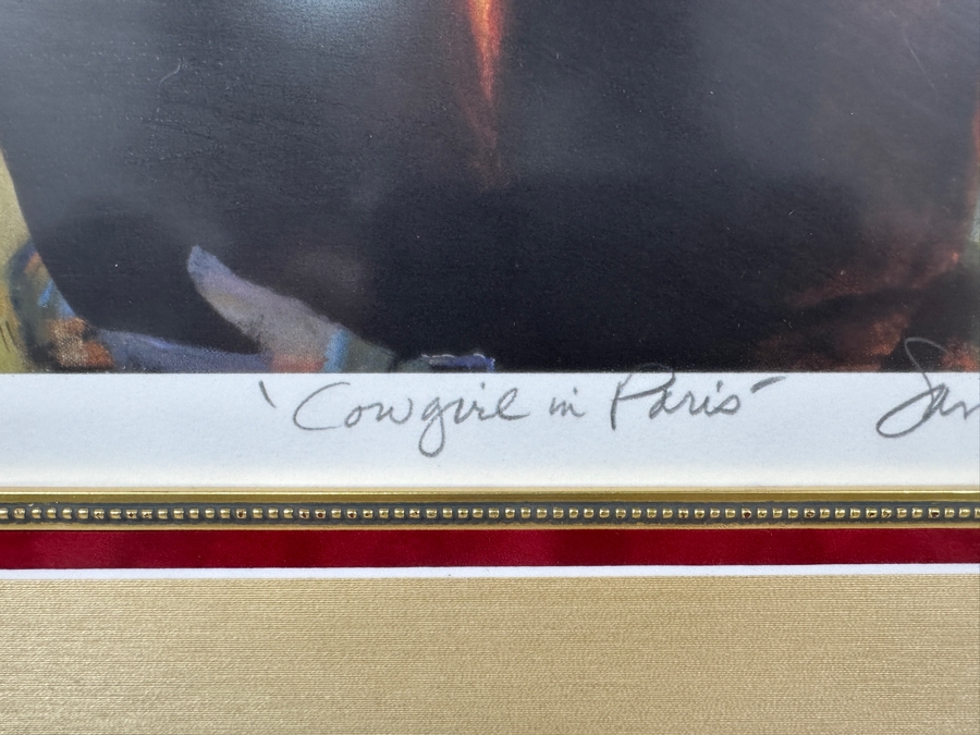 Just Added - Sandra Jones Campbell Artist Hand Signed Print Titled 'Cowgirl In Paris' 12 X 15 Framed 25.5 X 27.5 [Photo 7]