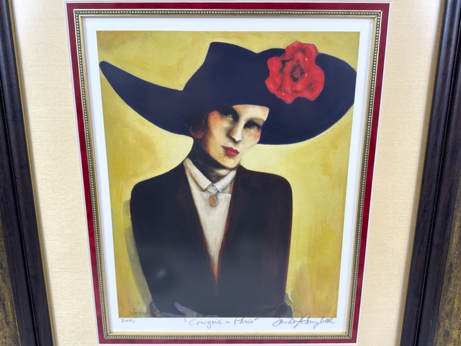 Just Added - Sandra Jones Campbell Artist Hand Signed Print Titled 'Cowgirl In Paris' 12 X 15 Framed 25.5 X 27.5