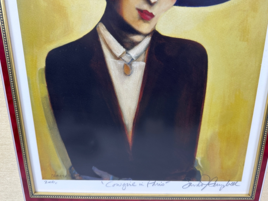 Just Added - Sandra Jones Campbell Artist Hand Signed Print Titled 'Cowgirl In Paris' 12 X 15 Framed 25.5 X 27.5 [Photo 5]