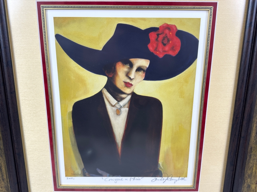 Just Added - Sandra Jones Campbell Artist Hand Signed Print Titled 'Cowgirl In Paris' 12 X 15 Framed 25.5 X 27.5 [Photo 3]