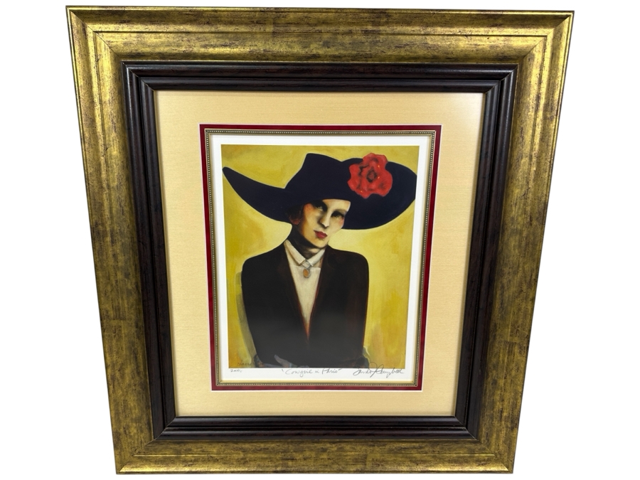 Just Added - Sandra Jones Campbell Artist Hand Signed Print Titled 'Cowgirl In Paris' 12 X 15 Framed 25.5 X 27.5 [Photo 2]