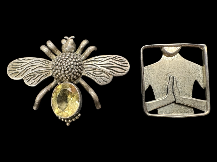 Just Added - Pair Of Sterling Silver Brooches Pins 13.8g [Photo 1]