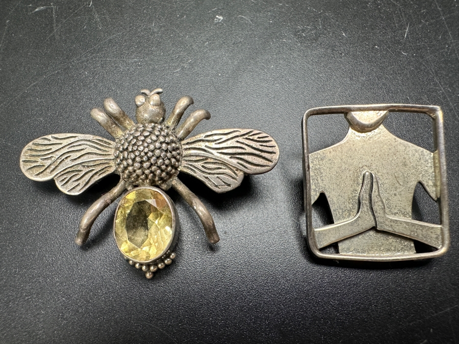 Just Added - Pair Of Sterling Silver Brooches Pins 13.8g [Photo 2]