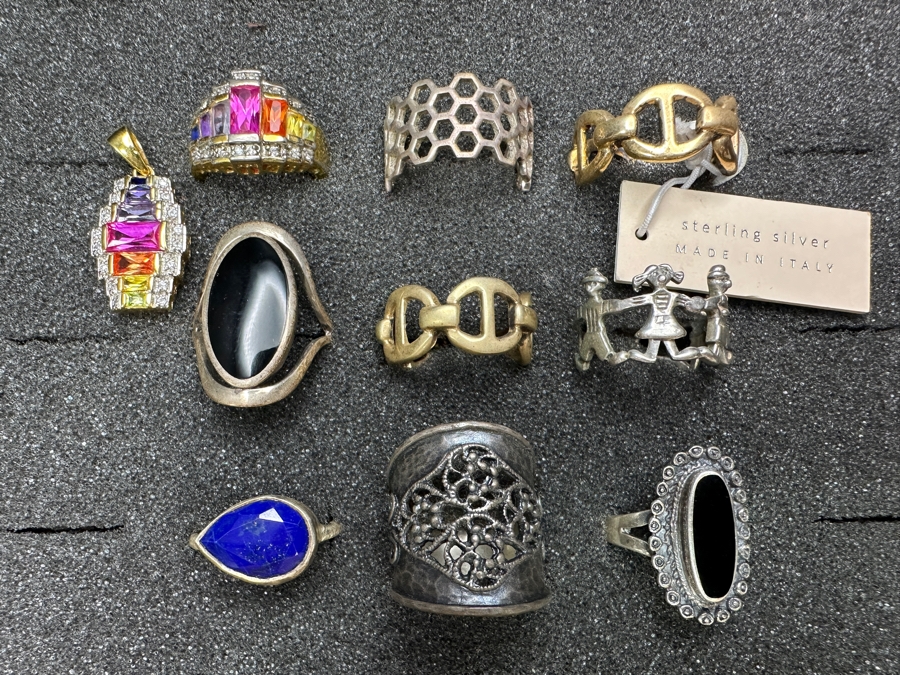 Just Added - (9) Sterling Silver Rings With Pendant 51.5g [Photo 2]