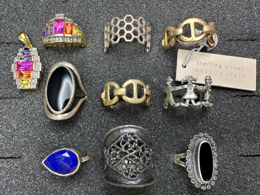 Just Added - (9) Sterling Silver Rings With Pendant 51.5g [Photo 3]