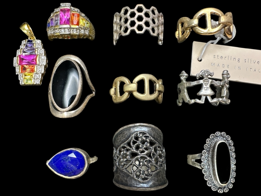 Just Added - (9) Sterling Silver Rings With Pendant 51.5g [Photo 1]