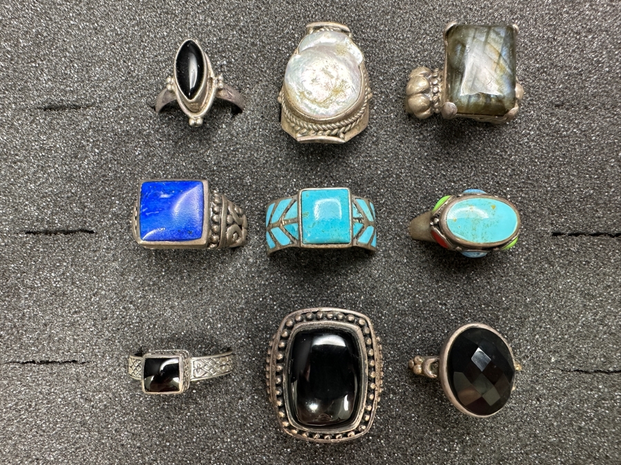 Just Added - (9) Sterling Silver Rings With Various Stones 65.4g [Photo 4]