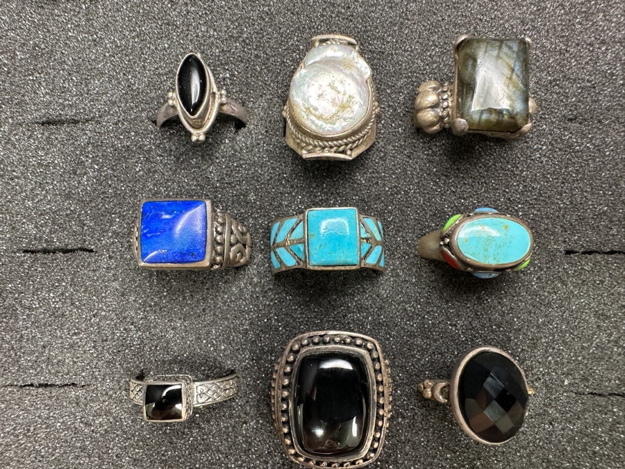 Just Added - (9) Sterling Silver Rings With Various Stones 65.4g [Photo 3]