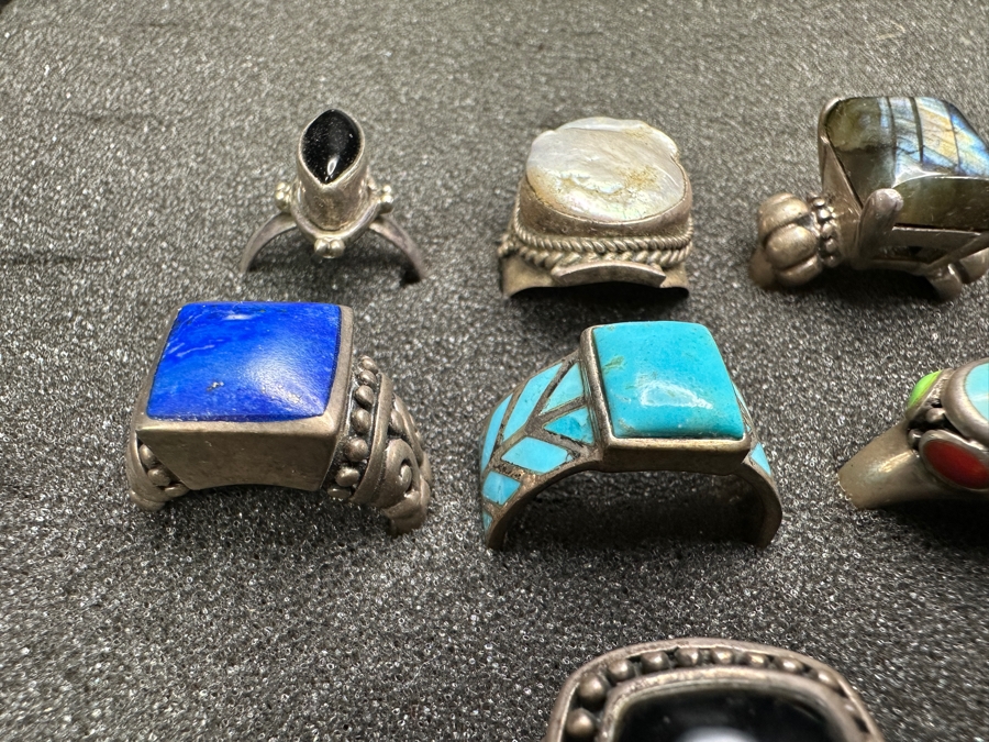 Just Added - (9) Sterling Silver Rings With Various Stones 65.4g [Photo 7]