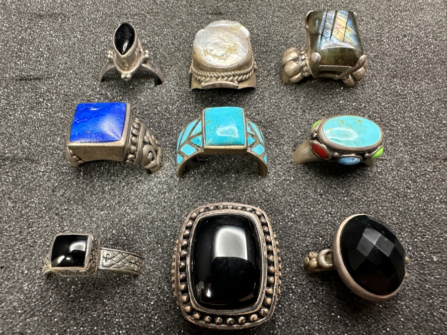 Just Added - (9) Sterling Silver Rings With Various Stones 65.4g [Photo 5]