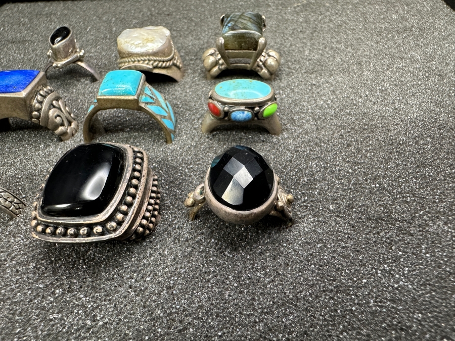 Just Added - (9) Sterling Silver Rings With Various Stones 65.4g [Photo 9]
