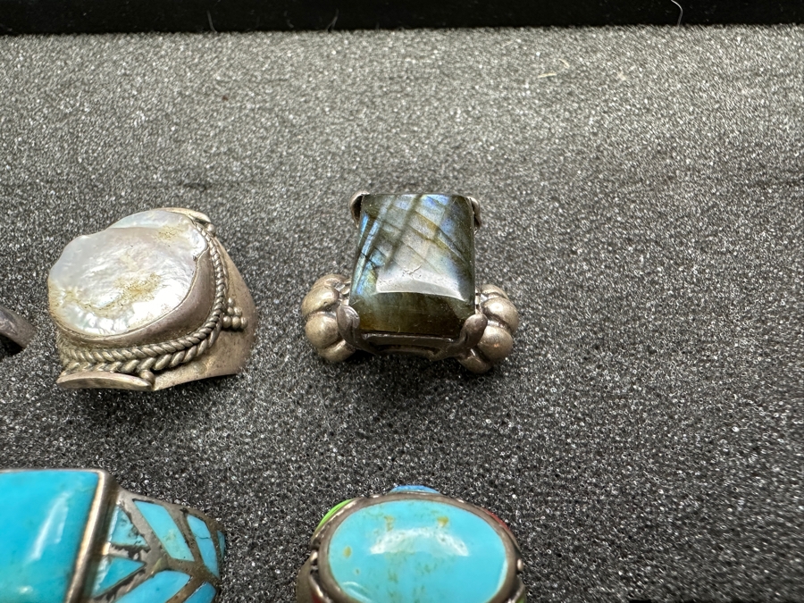 Just Added - (9) Sterling Silver Rings With Various Stones 65.4g [Photo 10]