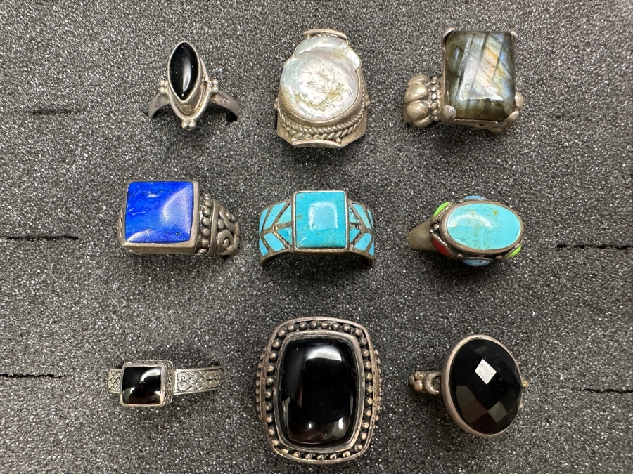 Just Added - (9) Sterling Silver Rings With Various Stones 65.4g [Photo 2]