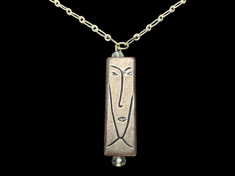 Just Added - Sterling Silver 34” Necklace With Sterling Silver Face Pendant 12g [Photo 1]