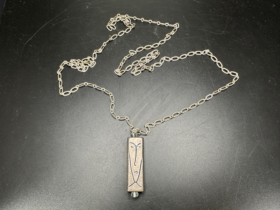 Just Added - Sterling Silver 34” Necklace With Sterling Silver Face Pendant 12g [Photo 6]