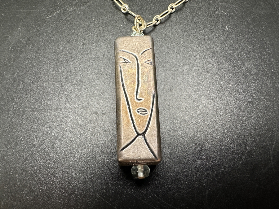 Just Added - Sterling Silver 34” Necklace With Sterling Silver Face Pendant 12g [Photo 4]