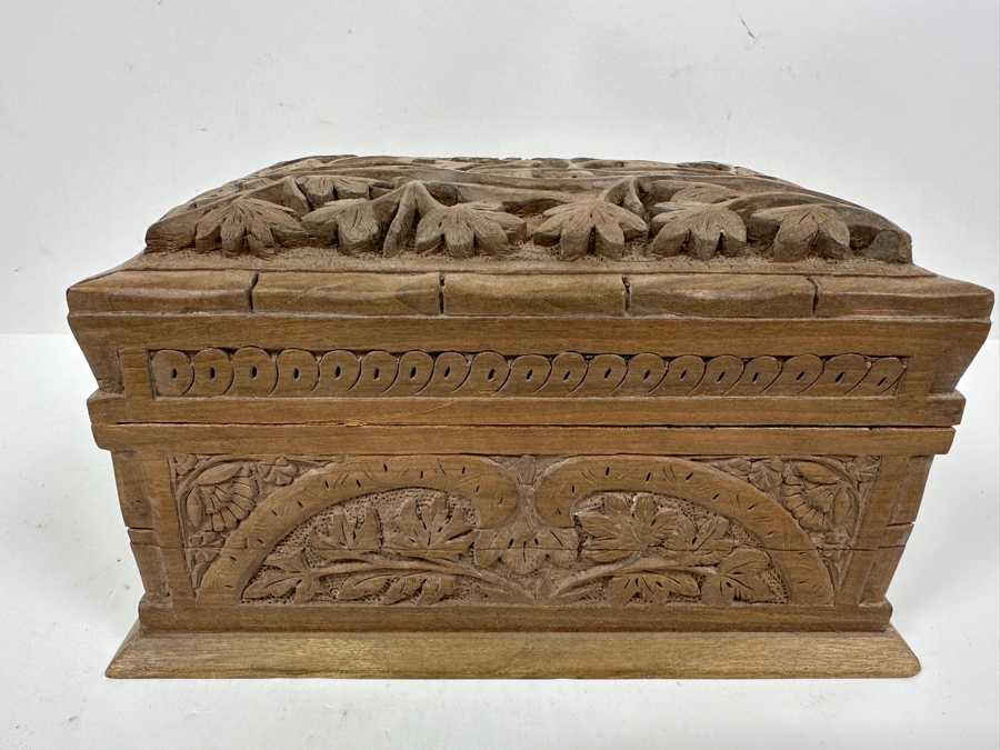 Just Added - Relief Carved Wooden Jewelry Box With Hidden Locking Mechanism 8.5W X 6D X 5H [Photo 3]