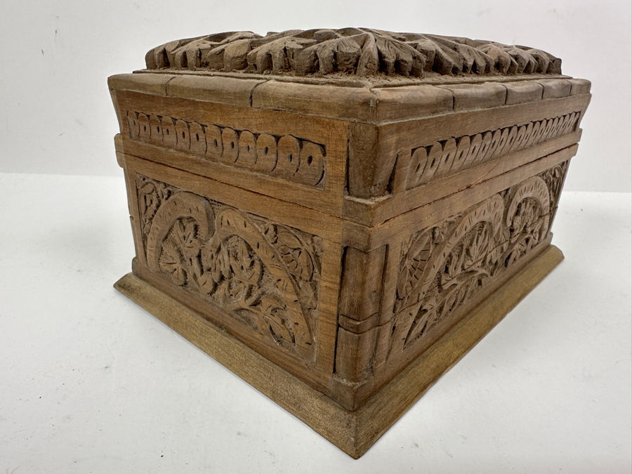 Just Added - Relief Carved Wooden Jewelry Box With Hidden Locking Mechanism 8.5W X 6D X 5H [Photo 4]