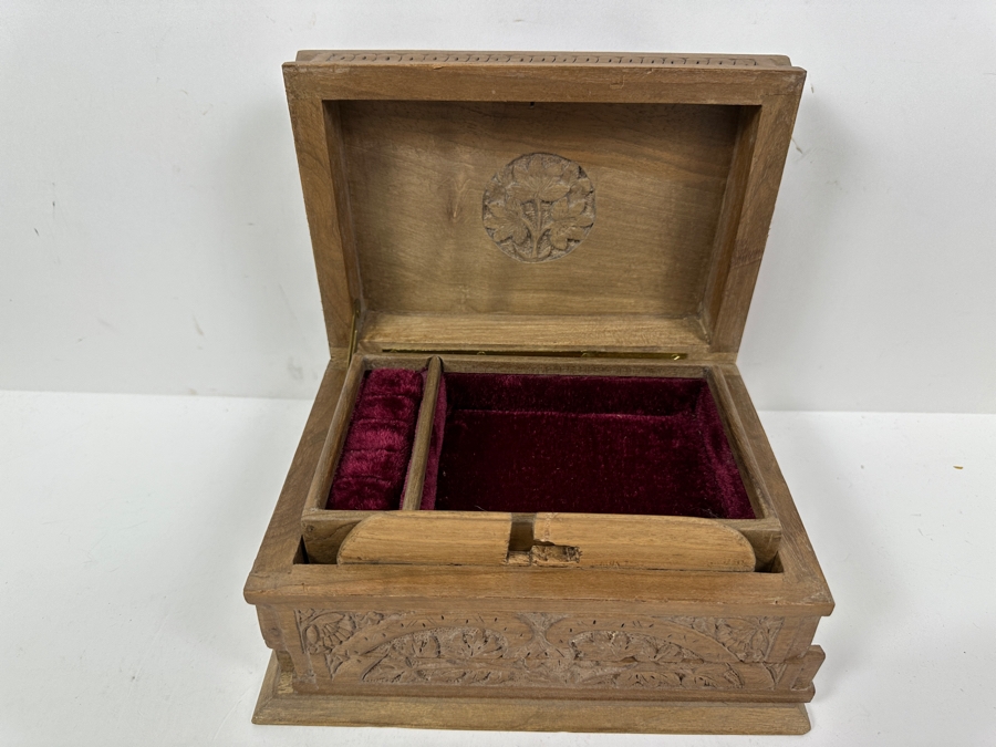 Just Added - Relief Carved Wooden Jewelry Box With Hidden Locking Mechanism 8.5W X 6D X 5H [Photo 6]