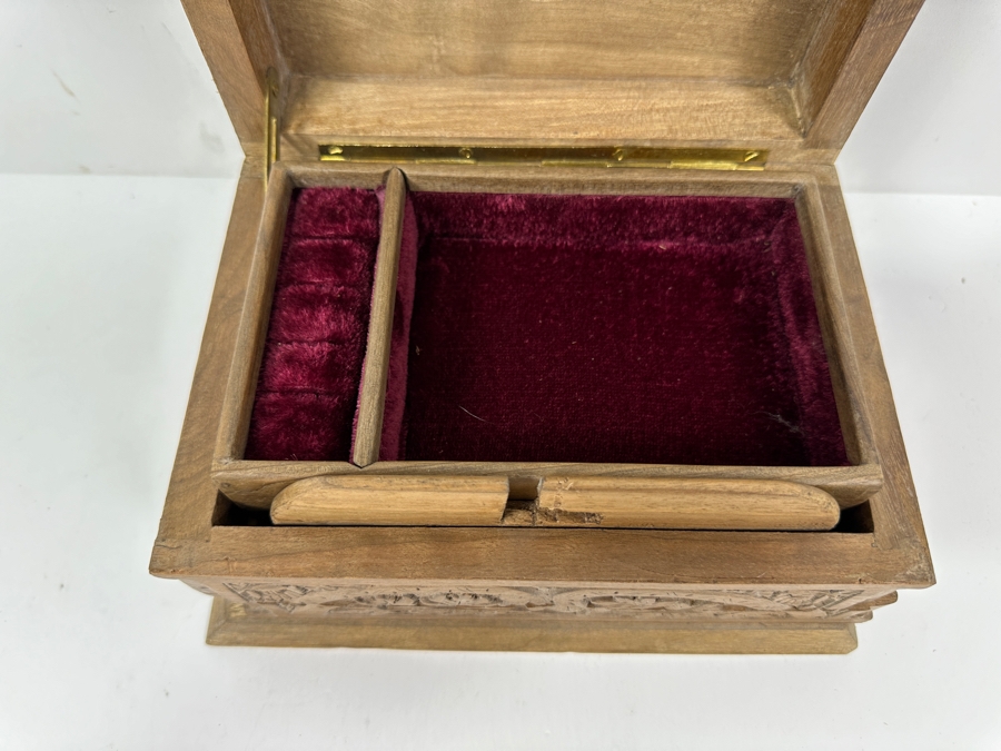 Just Added - Relief Carved Wooden Jewelry Box With Hidden Locking Mechanism 8.5W X 6D X 5H [Photo 7]