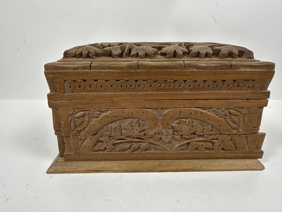 Just Added - Relief Carved Wooden Jewelry Box With Hidden Locking Mechanism 8.5W X 6D X 5H [Photo 5]