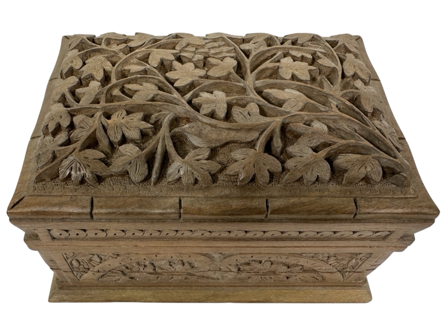 Just Added - Relief Carved Wooden Jewelry Box With Hidden Locking Mechanism 8.5W X 6D X 5H [Photo 1]
